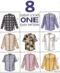 8575 MCCALLS 8 EZ MR. SS-LS BUTTON SHIRTS PATTERN SMALL OR MD 34,36; OR XXL 46,48 CHOICE 